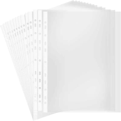 A4 Insteekhoezen Transparant – 50 Stuks – Gelocht met 11 Gaten – Stevige Kunststof Bladbeschermhoezen – Luchtdicht & Scheurbestendig – Voor School, Kantoor en Thuisgebruik