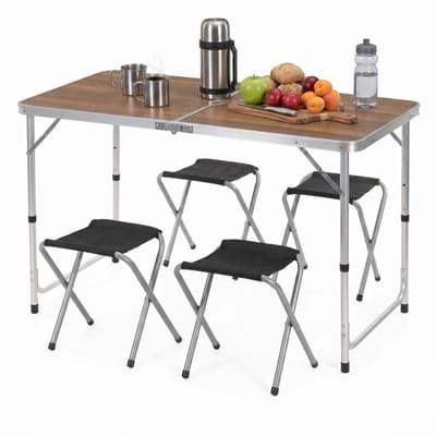 Springos Picknick Tafel Met Bankjes - Campingtafel - Campingset - Biertafel - Horeca -Tafel - Stoelen - Opvouwbaar - Zwart - 120 x 60 x 55 cm