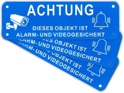 Videobewaking Bord - 3 Stuks Aluminium 15 x 5 cm - Zelfklevend en Boorgaten voor Binnen en Buiten
