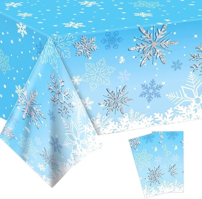 2 Stuks Plastic Tafelkleed met Sneeuwvlokken voor Winter Wonderland Thema Feestdecoratie, Perfect voor Kerst en Winterse Evenementen
