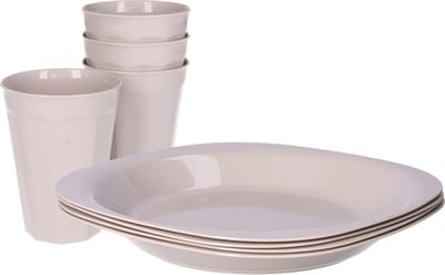 Plasticforte Verjaardag/kinder/camping borden/beker set - 8x stuks - beige - kunststof - onbreekbaar
