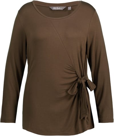 Ulla Popken - Dames - shirt sierknopen classic V-hals lange mouwen - Rietgroen - Maat 46+