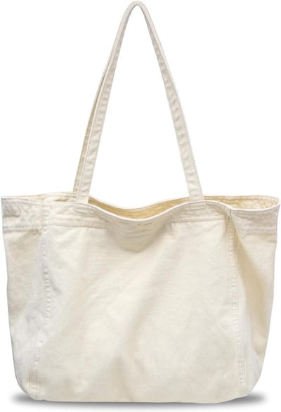 Grote Dames Shopper Tas van Denim en Canvas met Rits, Ideaal voor School, Werk en Winkelen