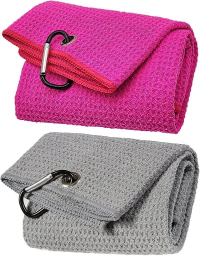 Golfhanddoeken Set - Microvezel Handdoeken - Golfen Schoonmaken - Sneldrogend Pluisvrij - 2 Stuks Small - Roze Grijs