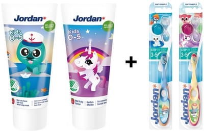 Jordan Tandpasta – Junior - 6-12 jaar & Jordan Tandenborstels – Step 2 - 3-5 jaar