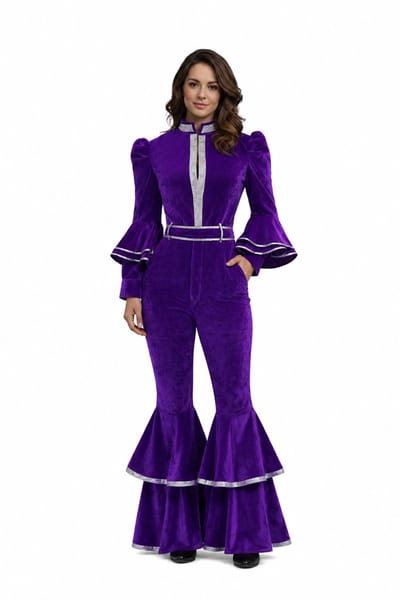 Luxe Paarse Disco Jumpsuit Dames – 70’s Retro Kostuum - maat small