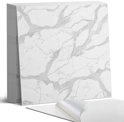 Coloray Plaktegels - Geaderd marmerpatroon Portugese Tegels - 30 cm x 30 cm - Wit Plaktegels - 9 stuks - Vierkant PVC Tegels - Plaktegels Keuken - Zelfklevende Vloertegels - Vinyl Tegels - Zelfklevende Tegels