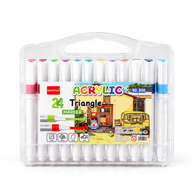 Acrylmarkers - 24 kleuren - Driehoekige schacht voor tekenen en DIY-projecten - Geschenkverpakking
