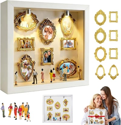DIY Mini Museum Silhouet Doos | Vintage Museum Van Ons Foto Herinneringsset | 8 Mini Gouden Fotolijstjes | 8 Willekeurige Figuren | Wit | Betekenisvol Cadeau Voor Valentijnsdag En Speciale Gelegenheden | Cyslmuk®