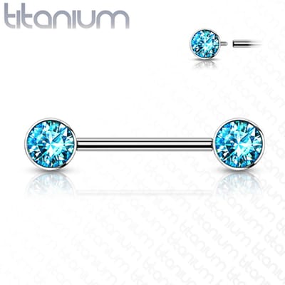 Piercing titanium platte bal ingelegde steen 1.6x16 - zilver aqua - LMPiercings