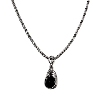 60cm x 3mm Jasseron-Ketting + Gepolijst Onyx Steen Hanger Dames - RVS - Handgemaakt - Zwarte Steen Hanger met Ketting