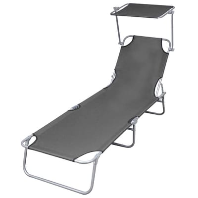 vidaXL - Ligbed - met - luifel - inklapbaar - staal - grijs