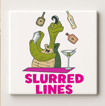 Slurred Lines Grappige Schildpad Barman Keramische Tegel 15x15cm – Humoristische Drinkquote Muurdecoratie – Perfect Cadeau voor Bar, Keuken of Woondecoratie