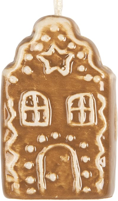 Clayre & Eef Kersthanger Huis 4x4x6 cm Bruin Keramiek