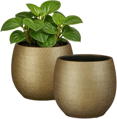 Mica Decorations Plantenpot - 2x - keramiek - goud glans / ribbels - D17 x H18 cm - bloempot Porto