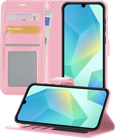 Hoesje - Geschikt voor Samsung Galaxy A16 - Luxe Bookcase - Walletcase Hoes - Portemonnee - Cover - Telefoonhoes - Lichtroze