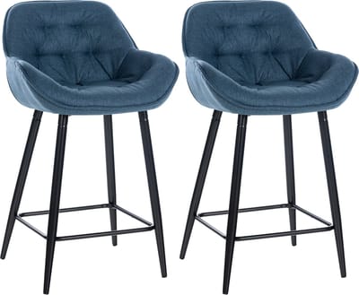 CLP Gibson Set van 2 barkrukken - met rugleuning - met armleuning - blauw Stof