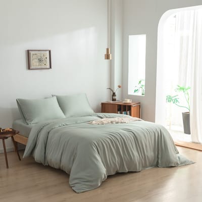 Bamboe dekbedovertrek Sage Green lichtgroen 140x200 cm – zacht, ademend & duurzaam | Boomba Bamboo®