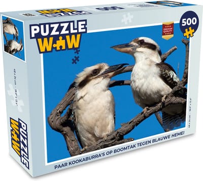 Puzzel Paar kookaburra's op boomtak tegen blauwe hemel - Legpuzzel - Puzzel 500 stukjes