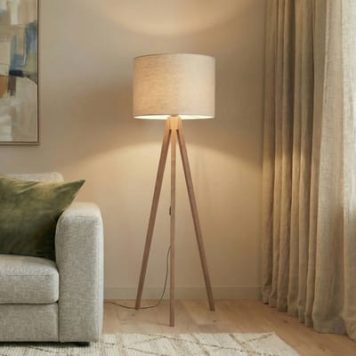 TK Lighting Vloerlamp Grand, beige/notenhout, hoogte 145 cm, E27