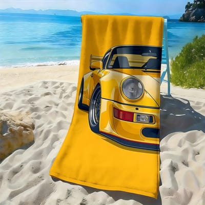 Gele retro sportwagenpatroon polyester microvezel strandlaken is zeer absorberend, geschikt voor zwemmen en stranduitjes 27x55inch 70x140cm&1pc black