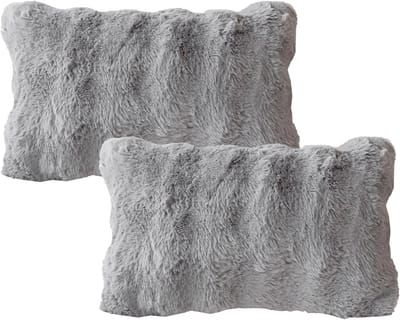 Zachte Pluche Kussenhoezen voor Sofa - Set van 2 Vierkante Decoratieve Kussens, Grijs 30x50cm