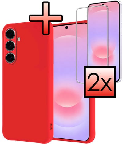 Hoesje - Met 2x Screenprotector - Geschikt voor Samsung Galaxy A37 - Sterk & Shockproof - Back Cover - Siliconen Case - Telefoon Hoes - Rood