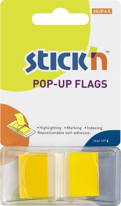 Stick'n Index tabs - 45x25mm - Neon transparant geel - Rechthoekig - 50 sticky tabs