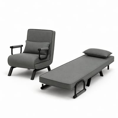 Slaapstoel - 60x184 cm - Inklapbare Slaapbank - Zetelbed – Slaapfauteuil 1 Persoon - Grijs
