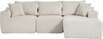 Modulaire bank set met chaise longue & 2-zitsbank, zacht koeiedoek, met 5 kussens, zijzakken & drankhouders, hoogdicht schuim, DIY-combinatie, ideaal voor woonkamer, appartement & studio-Beige