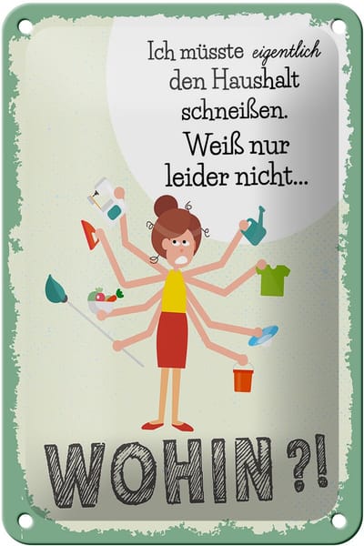 Blechschild Spruch 12x18cm ich müsste eigentlich den Haushalt schmeißen Schild