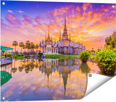 Gards Tuinposter Wat Non Kum Tempel in Thailand - 80x60 cm - Tuindoek - Tuindecoratie - Wanddecoratie buiten - Tuinschilderij