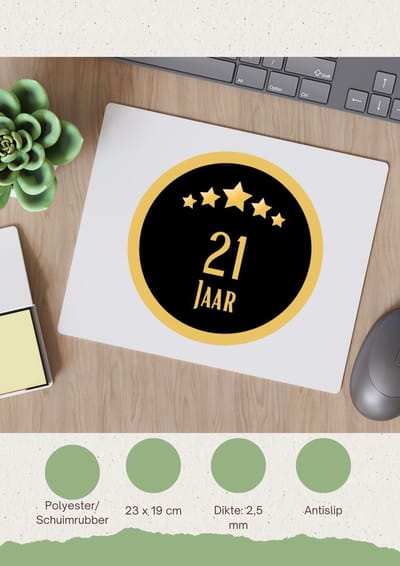 Akyol - 21 jaar Muismat - Hoera 21 jaar - iemand die 21 jaar is geworden of 21 jaar lang een relatie hebben of getrouwd zijn - verjaardagscadeau - verjaardag - cadeau - kado - geschenk - gift - relatie - trouwdag - jubileum - 23 bij 19 cm