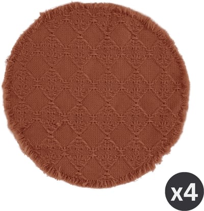 Tiseco - Placemat NOVA - SET/4 - boho - stof - Dia 38 cm - Rond, roodbruin