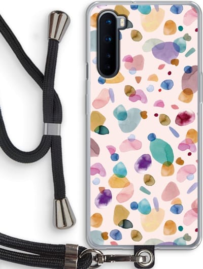 Case Company® - Hoesje met koord geschikt voor OnePlus Nord hoesje met Koord - Terrazzo Memphis - Telefoonhoesje met Zwart Koord - Bescherming aan alle Kanten en Over de Schermrand