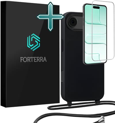 Hoesje Geschikt voor iPhone Air Case Siliconen Hoes Met Koord Met Screenprotector - Hoes Geschikt voor iPhone Air Met Telefoonkoord Hoesje Backcover - Zwart