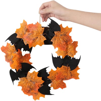 11 Inch Halloween Voordeur Krans Hangende Guirlande Kunstmatige Esdoornblad Vleermuis Krans voor Muur S