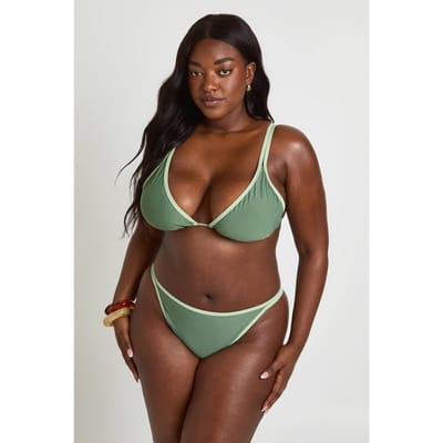 boohoo Dames Plus Contrast Hoge Pijp Bikini | Groente | Maat: 52