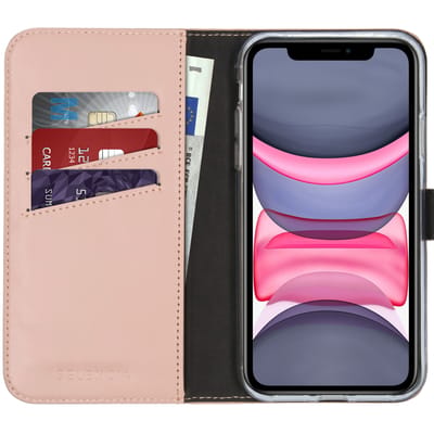 Selencia Hoesje - Geschikt voor Apple iPhone 11 - Echt Lederen Bookcase - Dusty Pink