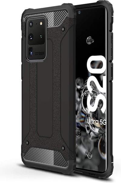 HB Hoesje Geschikt voor Samsung Galaxy S20 Ultra - Anti Shock Hybrid Armor Back Cover - Zwart