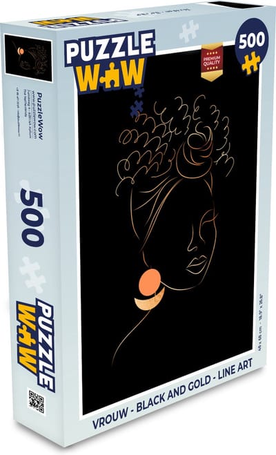 Puzzel Vrouw - Black and gold - Line art - Legpuzzel - Puzzel 500 stukjes