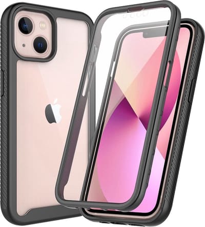Hoesje Geschikt voor Apple iPhone 13 | Met ingebouwde screenprotector | Full Protect valbescherming | Doorzichtig / Zwart
