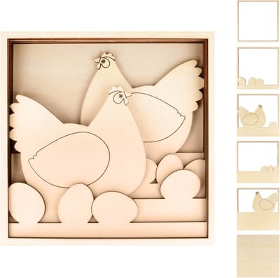 6 houten silhouetten kippen 18x18 cm - Artemio
