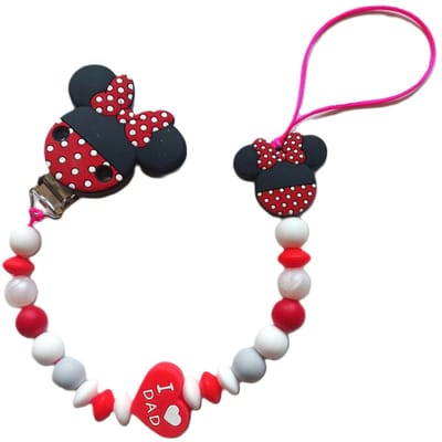 Siliconen speentouw met kant en Minnie Mouse licht rood