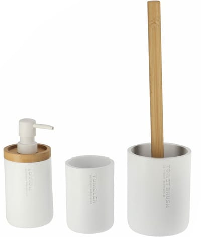 Tendance Badkamer accessoires set 3-delig - PS/bamboe - wit - robuust - matte coating - luxe set