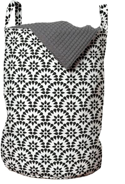 ABAKUHAUS abstracte waszak, monotone ronde lakens, wasmand met handgrepen, trekkoordsluiting voor wasserettes, antracietgrijs en wit