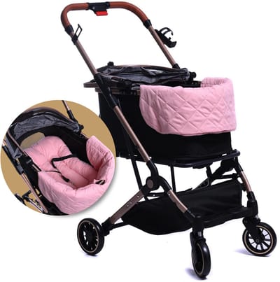 Dogs&Co® 2-Delige Buggy Kussen Set voor Honden ROZE (excl. Buggy) – Ergonomisch Comfortkussen – Anti-Slip – Zacht Ligkussen voor Hondenbuggy – Geschikt voor Puppy’s en Kleine Honden
