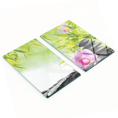 Multifunctionele decoratieve glazen borden met bamboe- en orchideemotief, 2x30x52 cm