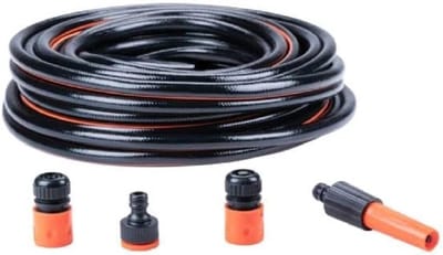 Tuinslang met Koppelingen - Waterslang Set - Tuin Bewateren - Inclusief 5 Delige Set - 20 Meter Lengte - Zwart Oranje