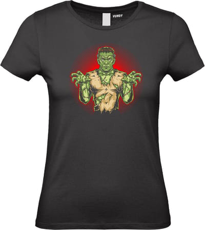 Dames t-shirt Frankenstein | Halloween kostuum kind dames heren | verkleedkleren meisje jongen | Zwart | maat XS